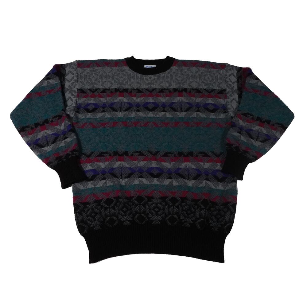 Meister Vintage Y2K Geometric Wool Blend Crew Neck Sweater Men's XL